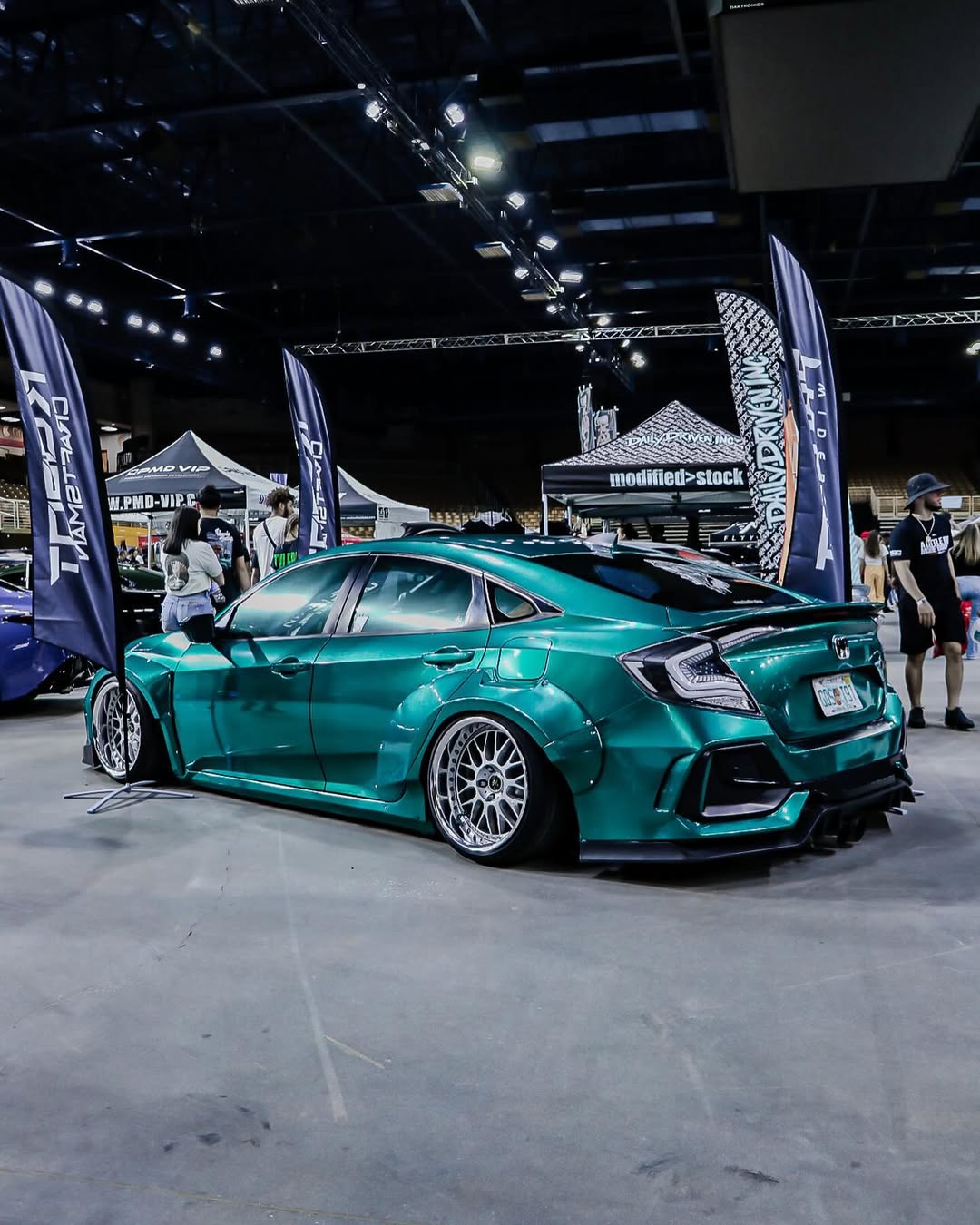 Teal widebody Honda Civic build at a South Florida car show