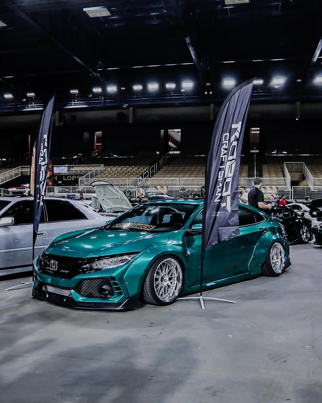 Teal widebody Honda Civic front